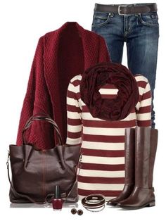 wine sweater. pants &amp; belt. boots. scarf.