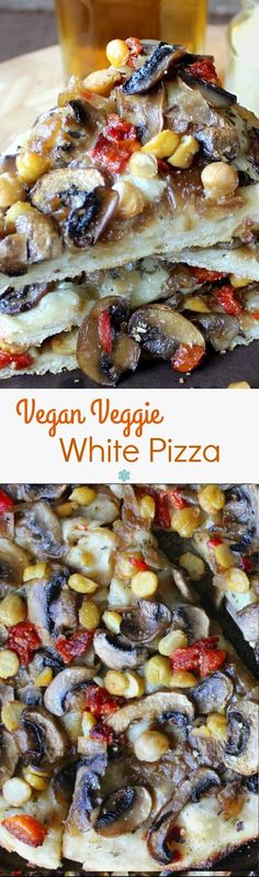 Vegan Veggie White Pizza is a great way to change up regular tomato pizzas. Dough recipe is included or buy your own. Stack veggies as thick as you like!