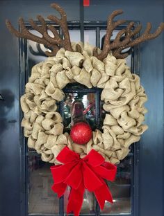 Burlap Reindeer Wreath Christmas Wreath Rudolph by WreathsbyLaura