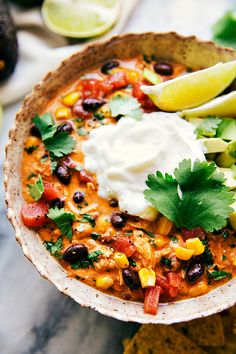 A simple and slow-cooked chicken enchilada chili. No cream of ???x??? soups needed!