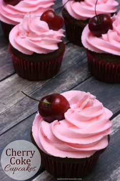 These Chocolate Cupcakes are infused with Cherry Coke. Iced with Cherry Buttercream icing and garnished with a fresh Cherry.