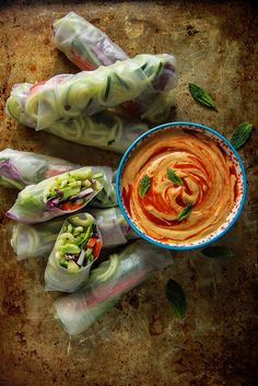 Replace the agave with stevia and you have tasty sugar-free vegan doodle fresh rolls with mango tahini sauce. Great as a lunch or dinner. - I Quit Sugar