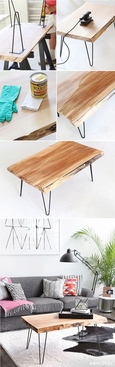 STEPS | DIY Wood Slab Hairpin leg Coffee table ISPYDIY