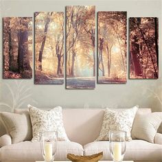 5pcs Wall Art Canvas Painting Printed Landscape Autumn Leaves Modular Pictures Posters Home Decoration For Living Room No Framed