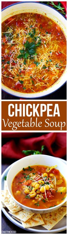 Chickpea Vegetable Soup - A comforting, hearty and healthy vegetable soup packed with chickpeas and loads of veggies. So simple to make, too! Just add everything to a soup pot and simmer!