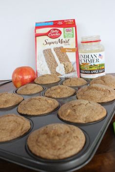 Apple spice muffins are made with only 3 ingredients! I used spice cake, apple sauce and a chopped up fresh apple. A moist, filling and easy muffin to make.