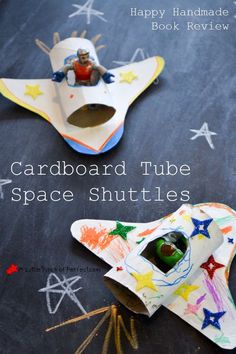 A Little Pinch of Perfect: Cardboard Tube Space Shuttles &amp; Happy Handmade Book Review-a fun and easy toilet paper roll and cereal box craft. Your little space explorer will be flying around the room in no time!