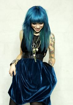 blue hair blue velvet dress grunge alternative fashion style gorgeous girl