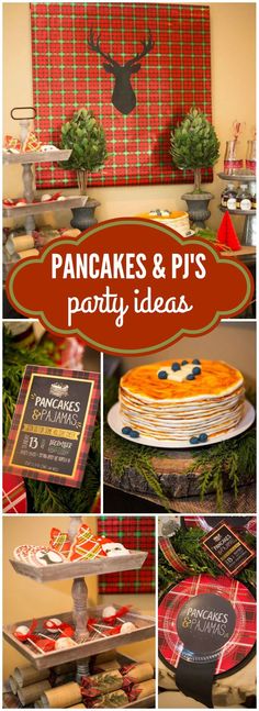 Check out this rustic pancakes and pajamas party in plaid and burlap! See more party ideas at <a href="http://CatchMyParty.com" rel="nofollow" target="_blank">CatchMyParty.com</a>!