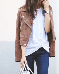 Leather jacket, tee and jeans kind of day. : Stylin by Aylin
