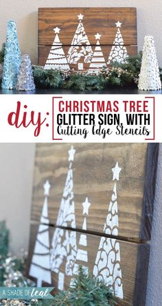 DIY- Christmas Tree Glitter Sign, with Cutting Edge Stencils | A Shade Of Teal <a class="pintag searchlink" data-query="%23Createandsharechallenge" data-type="hashtag" href="/search/?q=%23Createandsharechallenge&rs=hashtag" rel="nofollow" title="#Createandsharechallenge search Pinterest">#Createandsharechallenge</a>