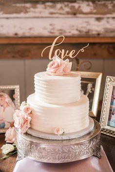 Delicate Wedding Cake with a Gold Laser Cut Topper | Audrey Rose Photography | http://heyweddinglady.com/playful-elegant-southern-blush-wedding-floral-print/
