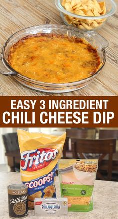 ONLY 3 INGREDIENTS! Super easy chili cheese dip recipe.