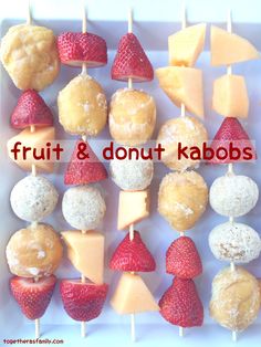 fruit & donut kabobs- fun breakfast treat or after school snack, or just because! Kids love to make these! <a href="http://www.togetherasfamily.com" rel="nofollow" target="_blank">www.togetherasfam...</a>