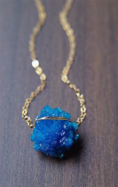 SALE 35% OFF:Teal Cavansite Gold Necklace raw by friedasophie