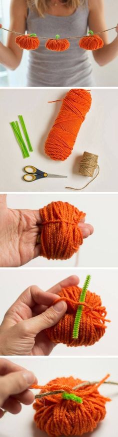 Make a Simple Yarn Pumpkin Garland | 22 Easy Fall Crafts for Kids to Make | Fun Fall Crafts for Kids to Make
