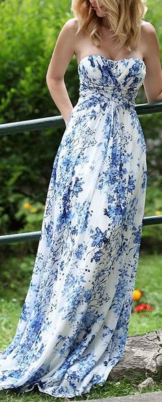 Blue Floral Print Maxi Dress ???