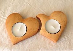 Two heart candle holder Wooden candle holder by BunBunWoodworking