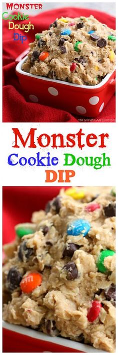 Monster Cookie Dough Dip - peanut butter, chocolate chips, m&ms, oats all in a dip. I've eaten a whole bowl by myself. <a href="http://the-girl-who-ate-everything.com" rel="nofollow" target="_blank">the-girl-who-ate-...</a>