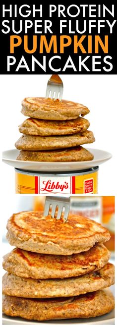 Healthy THICK and FLUFFY Pumpkin Pancakes packed with protein and NO sugar- Seriously, SO fluffy and perfect to keep you full all day! {vegan, gluten free, sugar free recipe}- <a href="http://thebigmansworld.com" rel="nofollow" target="_blank">thebigmansworld.com</a>