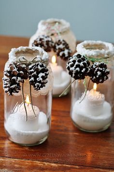 Snowy Pinecone Candle Jar Luminaries Amanda Formaro Crafts by Amanda GORGEOUS!!!