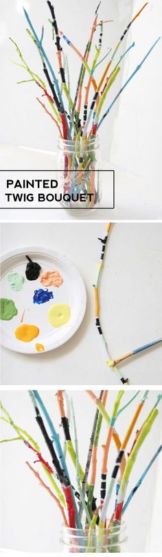 Make a bouquet of painted twigs for an easy way to add color to your home. This is a great kids craft too!