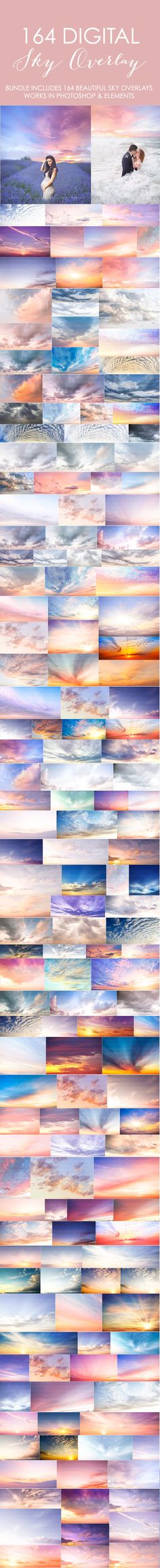 These are STUNNING!!! Bundle includes 164 beautiful sky overlays. Just choose your sky, copy and paste it over your own image and then erase what you don&#39;t need. Transform your images into something magical with these sky overlays.
