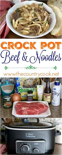 Crock Pot Beef &amp; Noodles easy dinner recipe. Chuck roast, frozen egg noodles and some other yummy ingredients make for a super flavorful meal.