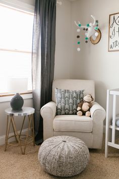 Beautiful rustic neutral nursery with gray, white, and wood accents. So many cute pictures and ideas!