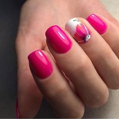 Bright raspberry nails, Manicure by summer dress, Nails ideas 2017, Nails ideas with flowers, Pink manicure ideas, ring finger nails, Romantic nails, Spectacular nails