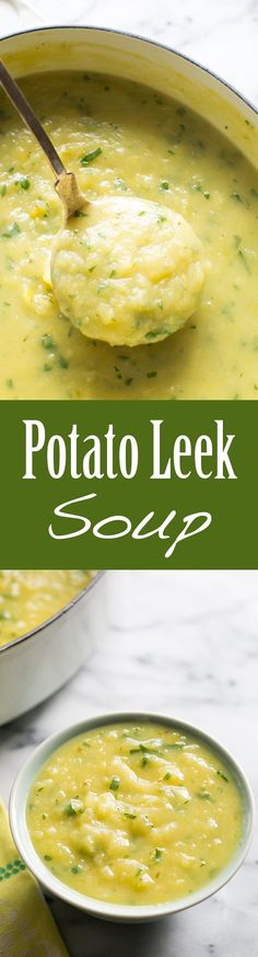 Simple and EASY Potato Leek Soup, creamy without the cream! A hearty soup with potatoes and leeks. On <a href="http://SimplyRecipes.com" rel="nofollow" target="_blank">SimplyRecipes.com</a>