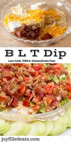 BLT Dip - The flavors of a BLT sandwich in dip form. Perfect for a summer bbq or party. Low carb, grain/gluten free, THM S. 4 g of carbs in 10 servings. via Joy Filled Eats