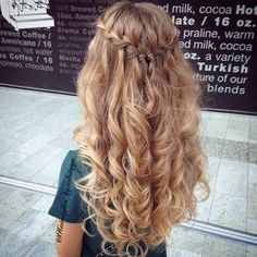 Waterfall Braid Half Updo + Curly Hair