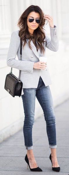 Grey blazer, taupe dolman top, black suede heels, chanel bag | These 3 Pieces Will Instantly Transform Your Basics | Hello Fashion