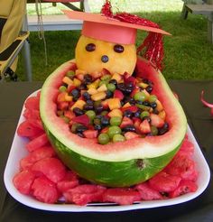 18-20 years later - Graduation party fruit bowl platter watermelon basket [w/directions for constructing a Watermelon Basket]