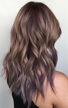 ash bronde and lilac tipped ombre hair color