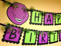 Barney the Dinosaur Happy Birthday Banner by PaperPiecingDreams on Etsy