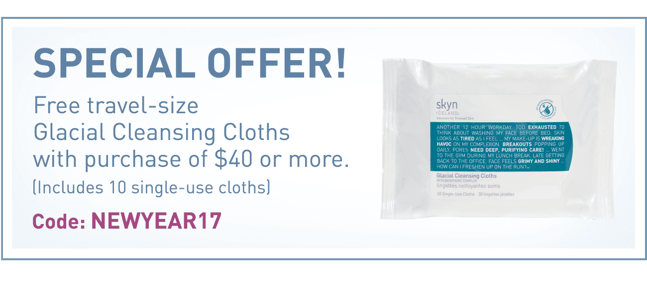Receive a free 10-piece bonus gift with your $40 Skyn Iceland purchase