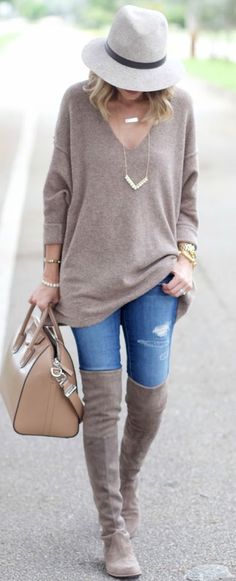 Taupe O T K B Oversized Sweater Fall Inspo by A spoonful of Style