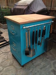 This might be one of the greatest repurposes of all time! Junk filing cabinet turned classy grill cart! Find the instructions here: http://www.curbly.com/users/chrisjob/posts/11145-make-a-rolling-kitchen-cart-from-an-old-filing-cabinet (Photo and repurpose by Debra Elliot)
