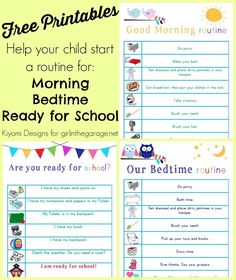 Free printable lists to help kids get into a morning and bedtime routine, and to make sure they&#39;re ready to leave for school every morning. ...