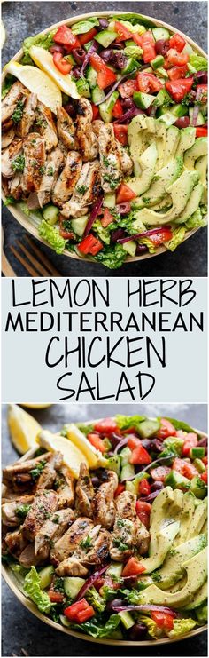 Grilled Lemon Herb Mediterranean Chicken Salad that is full of Mediterranean flavours with a dressing that doubles as a marinade!