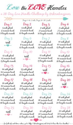 Lose the Love Handles: A FREE 28-Day Love Handle Shrinking Challenge <a class="pintag searchlink" data-query="%23workoutcalendar" data-type="hashtag" href="/search/?q=%23workoutcalendar&rs=hashtag" rel="nofollow" title="#workoutcalendar search Pinterest">#workoutcalendar</a> <a class="pintag searchlink" data-query="%23fitnesschallenge" data-type="hashtag" href="/search/?q=%23fitnesschallenge&rs=hashtag" rel="nofollow" title="#fitnesschallenge search Pinterest">#fitnesschallenge</a>