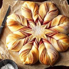 Christmas Star Twisted Bread Recipe -This gorgeous sweet bread swirled with jam may look tricky, but it???s not. The best part is opening the oven to find this star-shaped beauty in all its glory. ???Darlene Brenden, Salem, Oregon