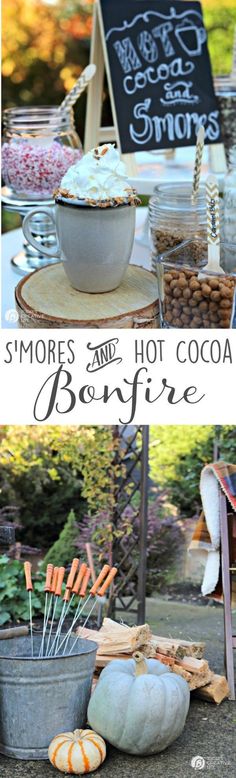 S'Mores and Hot Cocoa Bonfire Backyard Party | Plan a simple hot chocolate and S'mores party around the firepit. Great for cool autumn nights. Entertaining made easy! See more at <a href="http://TodaysCreativeLife.com" rel="nofollow" target="_blank">TodaysCreativeLif...</a>
