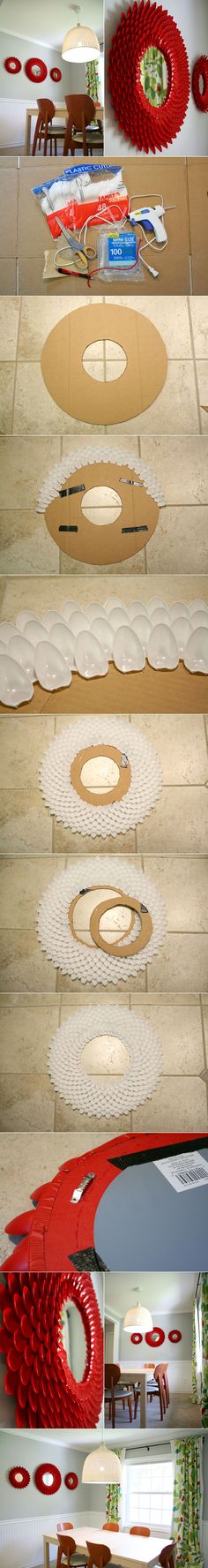 That&#39;s a LOT of spoons! DIY Decorative Chrysanthemum Mirror with Plastic Spoons