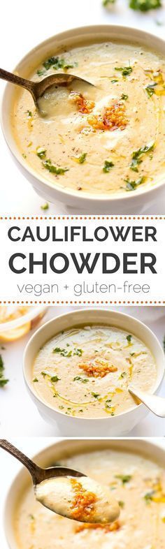 Super easy, 30 MINUTE cauliflower chowder made with roasted garlic, cashews and a secret, protein-packed ingredient! [vegan + gf]