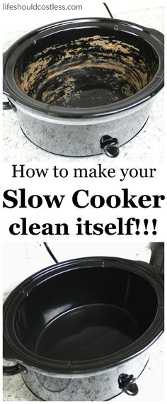 How to make your slow cooker clean itself! Never spend more than thirty seconds scrubbing your Crock Pot ever again! Plus, it removes any funky lingering tastes or smells. Now with video tutorial. See full life hack plus more awesome DIY tips at <a href="http://lifeshouldcostless.com" rel="nofollow" target="_blank">lifeshouldcostles...</a>