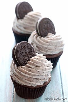 Moist double chocolate cookies and cream cupcakes with cream cheese frosting recipe from Rachel {Baked by Rachel}