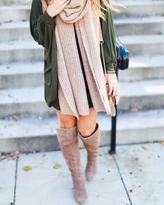 Anorak and suede boots.
